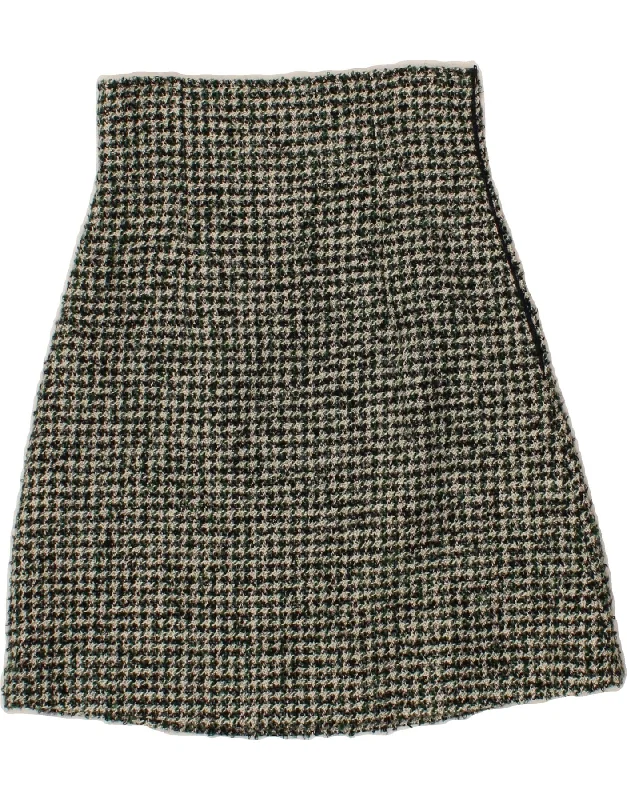 VINTAGE Womens A-Line Skirt W26 Small  Green Houndstooth chiffon skirt airy