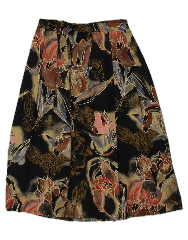 VINTAGE Womens A-Line Skirt W28 Medium  Black Floral leather skirt refined