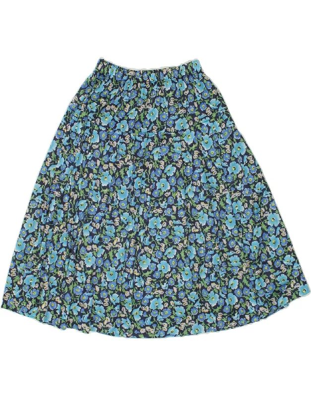 VINTAGE Womens A-Line Skirt W28 Medium Navy Blue Floral