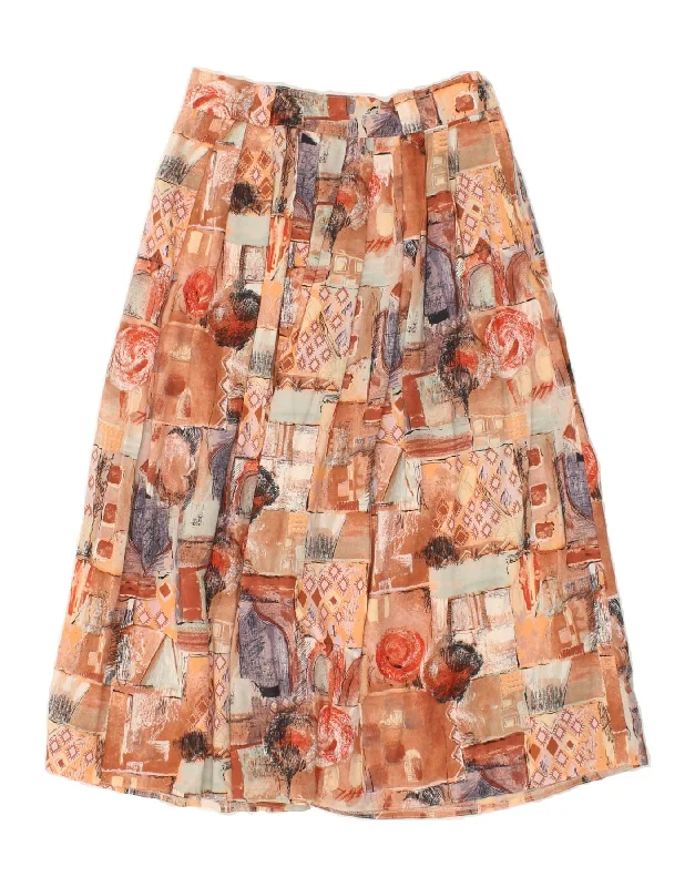 VINTAGE Womens A-Line Skirt W28 Medium Orange Patchwork slim fit skirt
