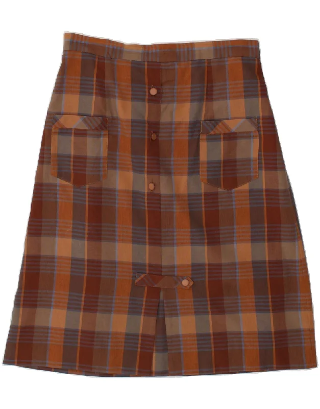 VINTAGE Womens A-Line Skirt W32 Large Brown Check denim skirt fashionable