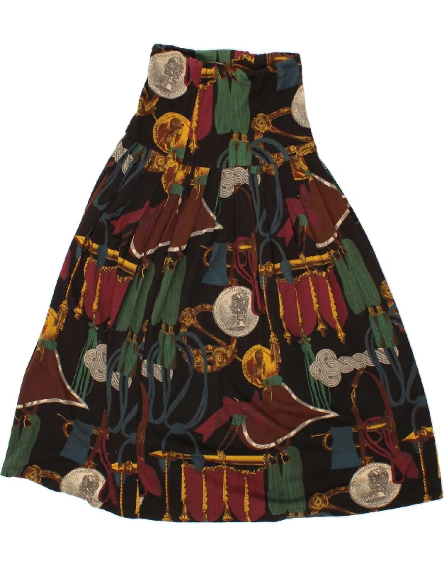 VINTAGE Womens Abstract Pattern A-Line Skirt IT 44 Medium W26 Black linen skirt natural VINTAGE Womens Abstract Pattern A-Line Skirt IT 44 Medium W26 Black linen skirt natural