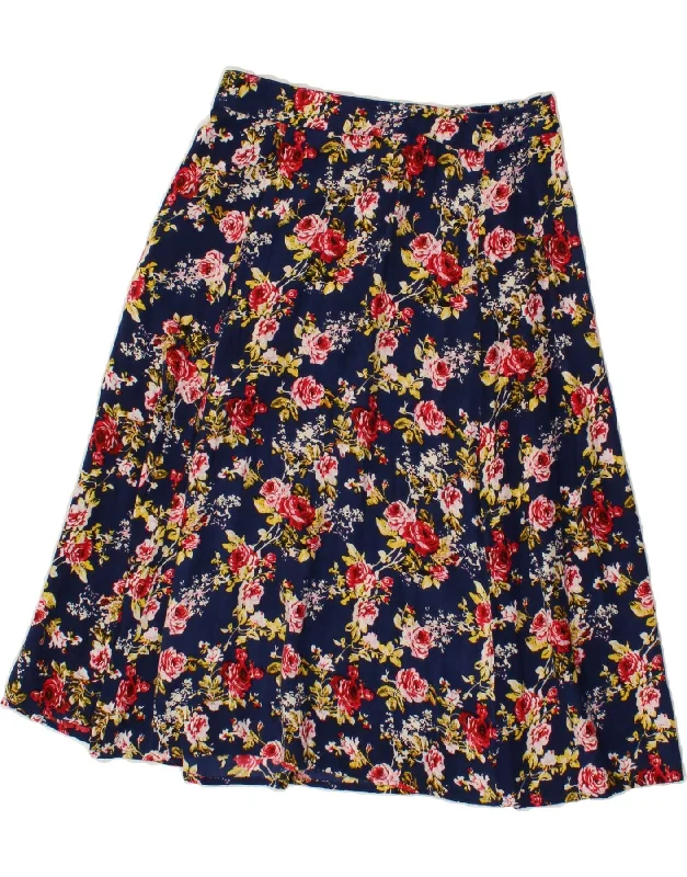 VINTAGE Womens Classics Pleated A-Line Skirt Large W32 Navy Blue Floral