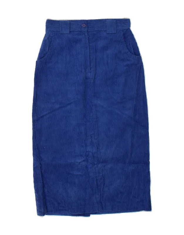 VINTAGE Womens Corduroy Skirt IT 36 XS W24 Blue Cotton zip skirt side