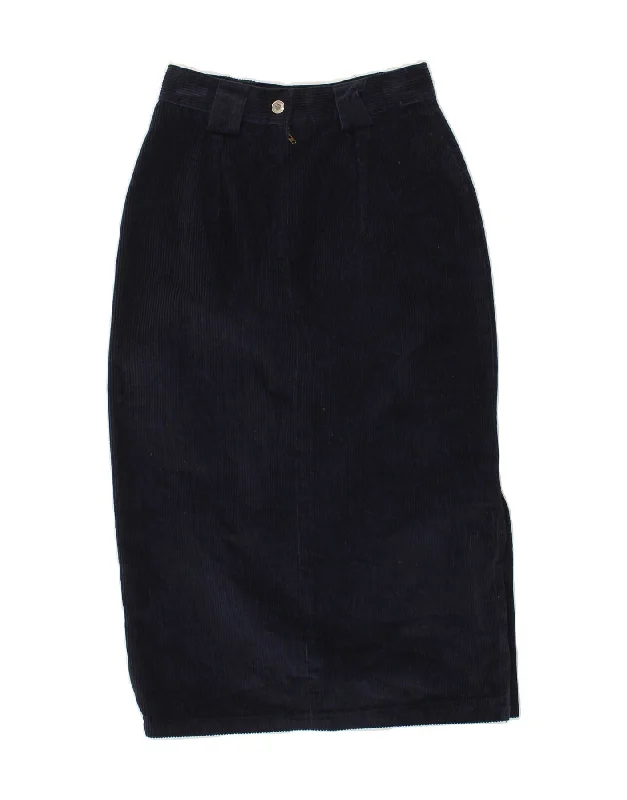 VINTAGE Womens Corduroy Straight Skirt W24 XS Navy Blue Cotton