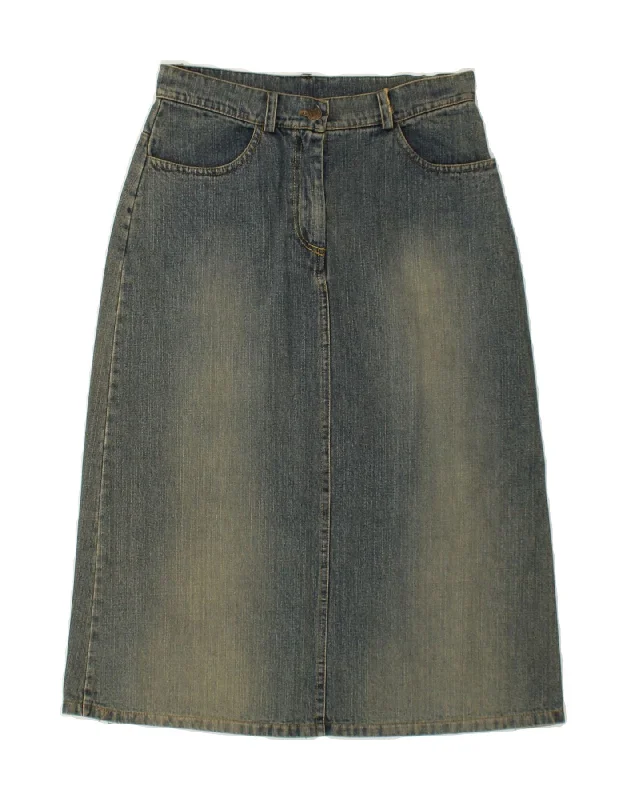 VINTAGE Womens Denim A-Line Skirt UK 10 Small W28 Blue Cotton leather skirt bold