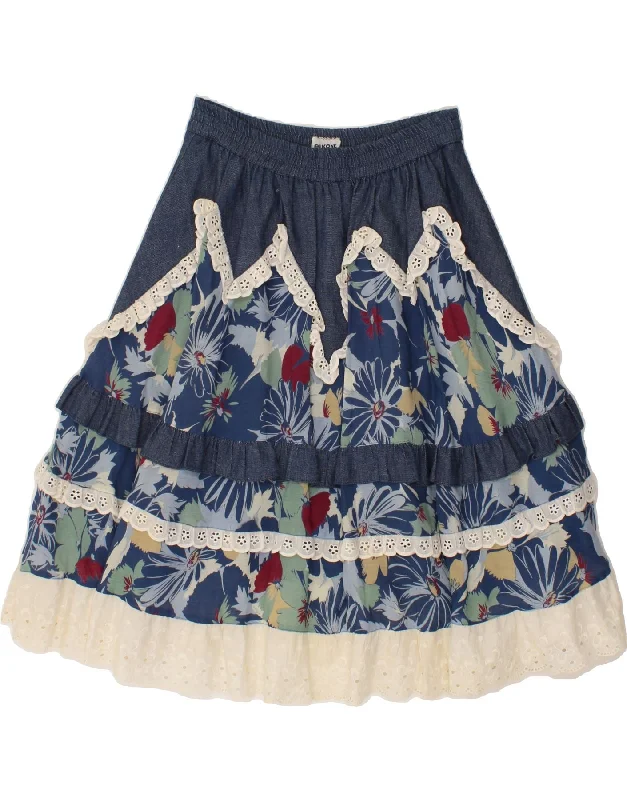 VINTAGE Womens Denim Skirt EU 36 Small W32  Blue Floral leather skirt bold