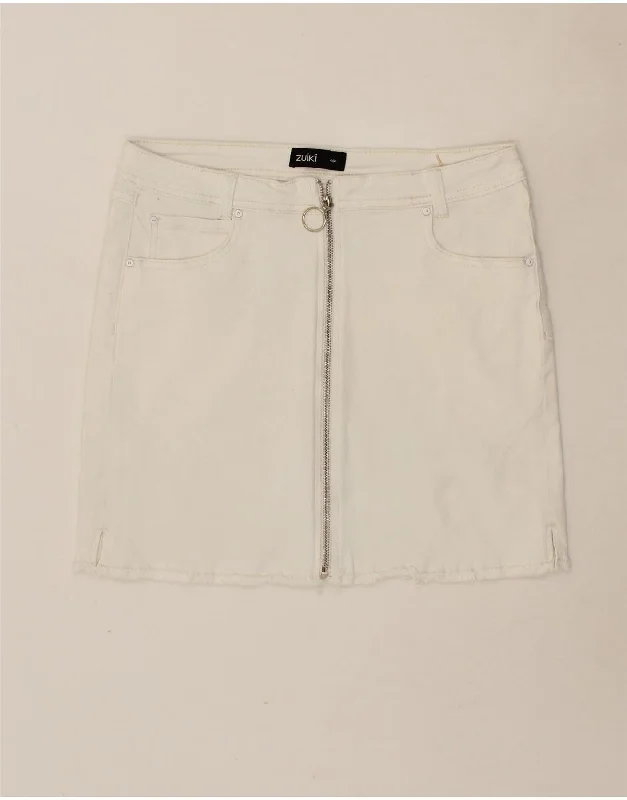 VINTAGE Womens Denim Skirt IT 46 Large W32 White Cotton midi skirt versatile