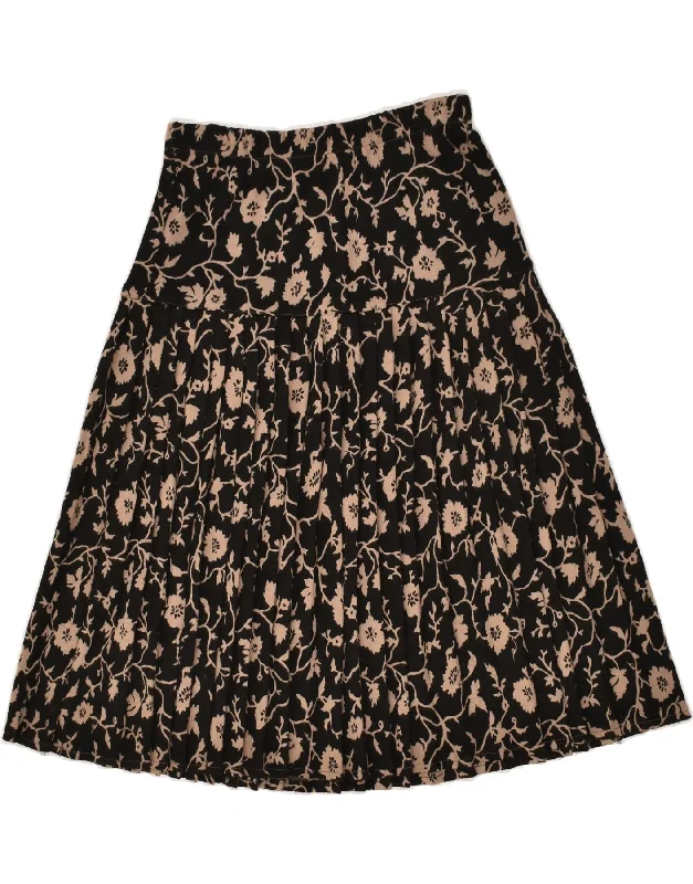 VINTAGE Womens Flared Skirt IT 46 Large W30 Black Floral Polyacrylic