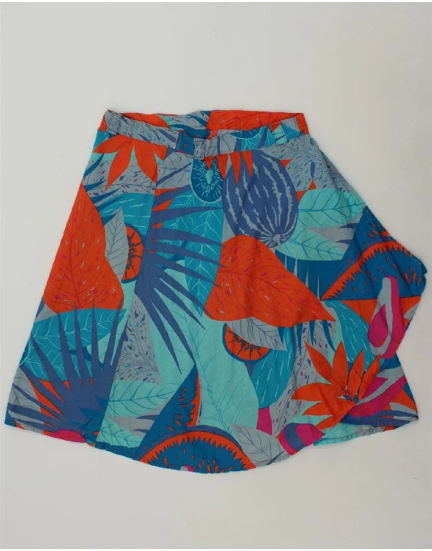 VINTAGE Womens Graphic A-Line Skirt W36 XL Blue cashmere skirt rich