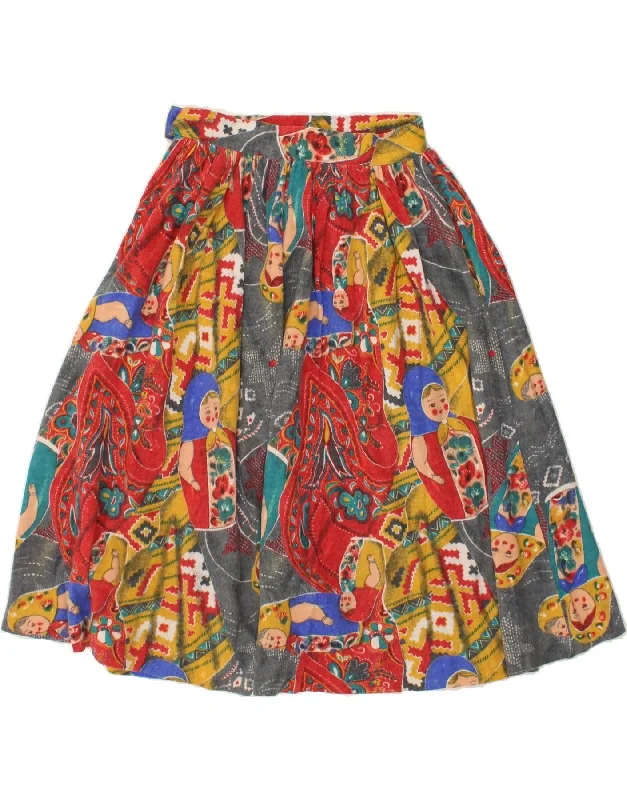 VINTAGE Womens Graphic Pleated A-Line Skirt IT 44 Medium W28 Multicoloured velvet skirt plush VINTAGE Womens Graphic Pleated A-Line Skirt IT 44 Medium W28 Multicoloured velvet skirt plush