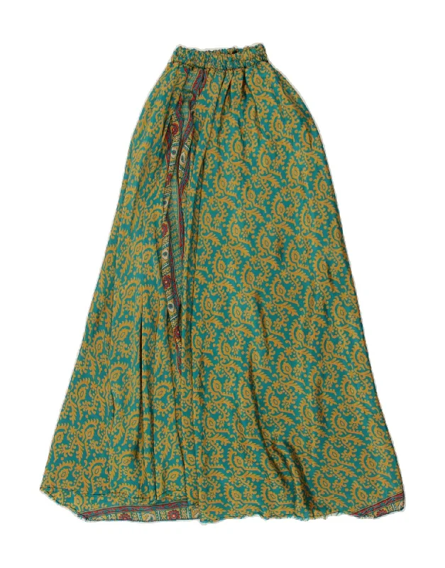 VINTAGE Womens Gypsy Skirt W26 Small Green Paisley leather skirt sleek