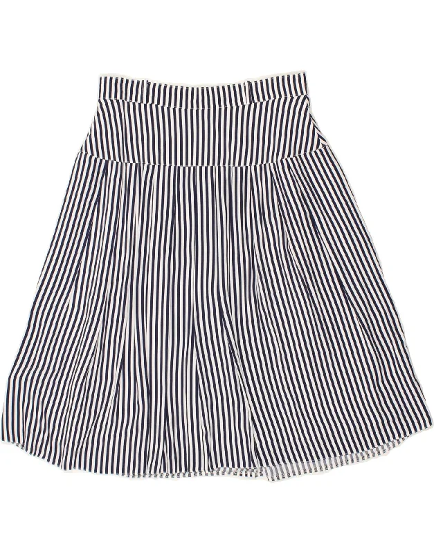 VINTAGE Womens High Waist A-Line Skirt UK 16 Large W28 Navy Blue Striped