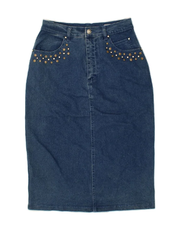 VINTAGE Womens High Waist Denim Skirt W26 Small Blue Cotton velvet skirt luxury