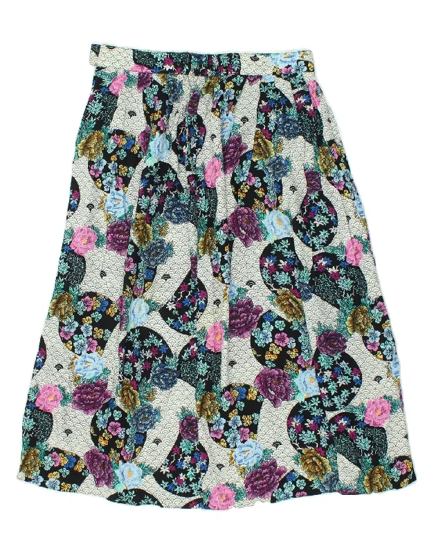 VINTAGE Womens High Waist Pleated Skirt UK 18 XL W32  Multicoloured Floral