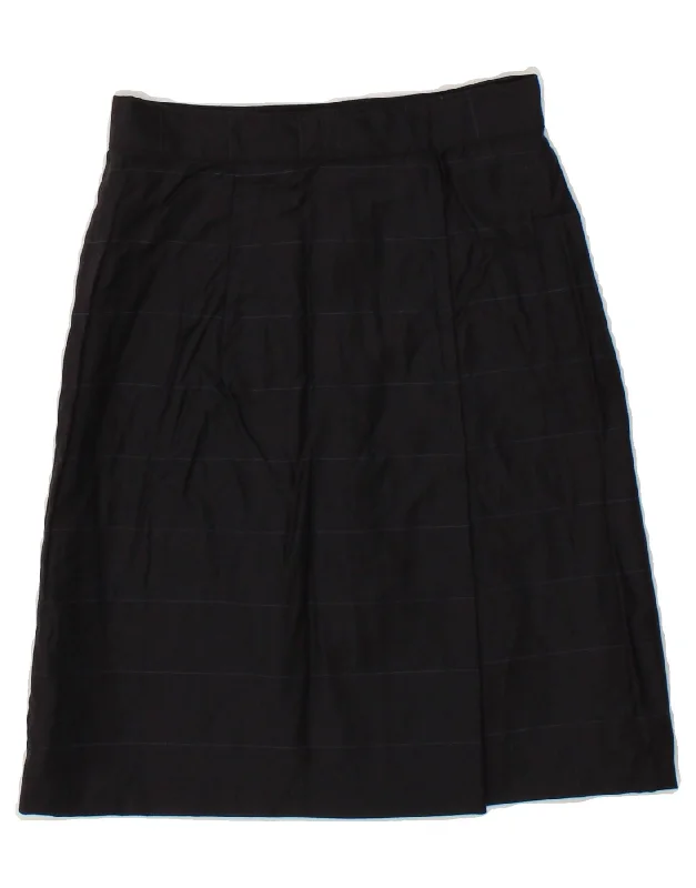 VINTAGE Womens High Waist Straight Skirt W22 XS Navy Blue Check button skirt front