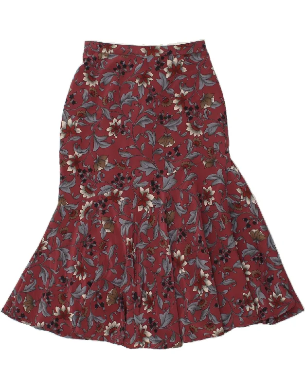 VINTAGE Womens High Waist Trumpet Skirt IT 46 Large W28  Maroon Floral high waist skirt