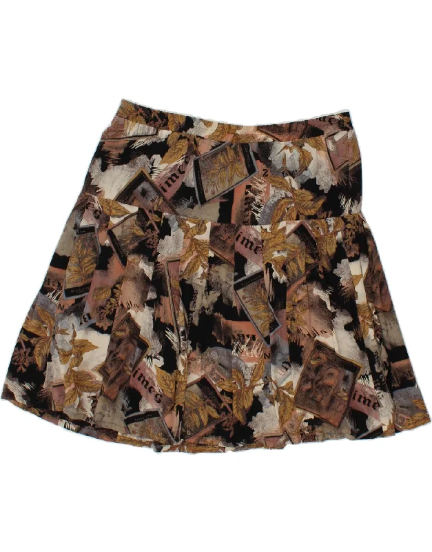 VINTAGE Womens Knife Pleated Skirt EU 40 Medium W30  Brown Floral Viscose