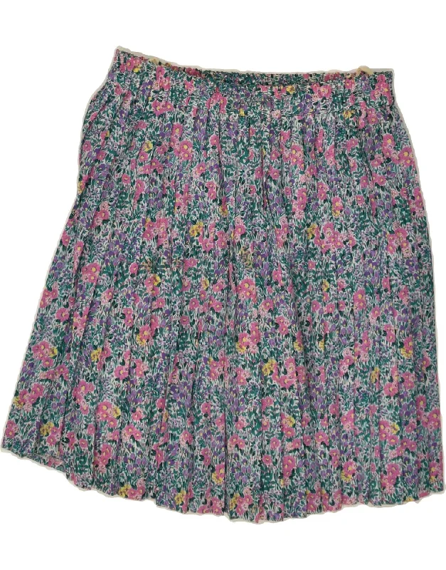 VINTAGE Womens Knife Pleated Skirt UK 16 Large W32 Blue Floral Polyester