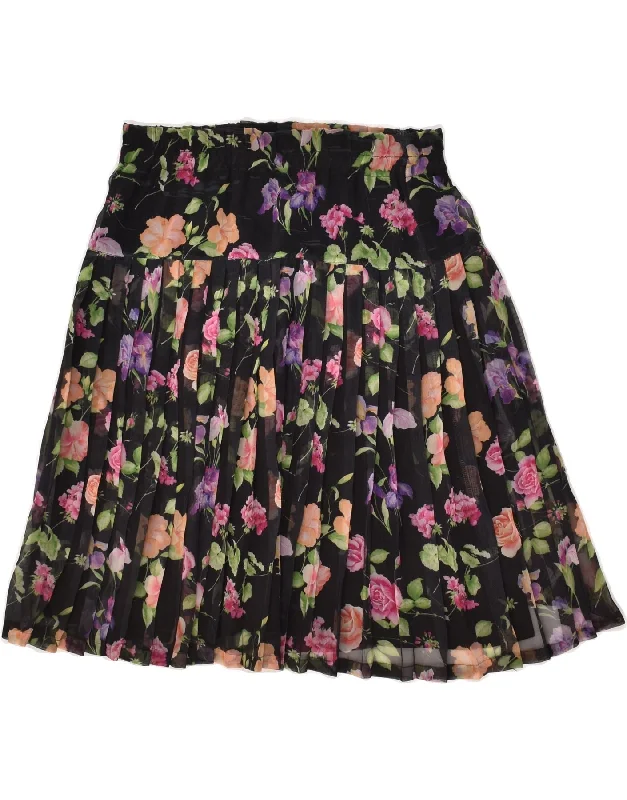 VINTAGE Womens Knife Pleated Skirt UK 8 Small W26 Black Floral