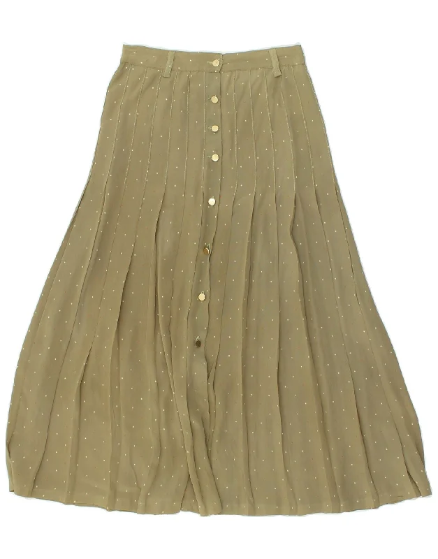 VINTAGE Womens Knife Pleated Skirt W24 XS Khaki Spotted