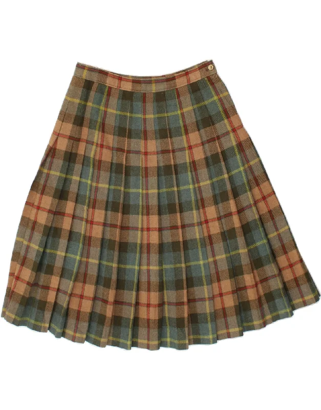 VINTAGE Womens Knife Pleated Skirt W28 Medium Beige Plaid patchwork skirt art