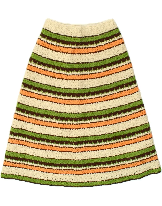 VINTAGE Womens Knit A-Line Skirt W24 XS Multicoloured Striped