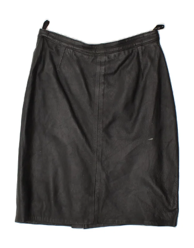 VINTAGE Womens Leather Skirt IT 42 Medium W28 Black belted skirt waist