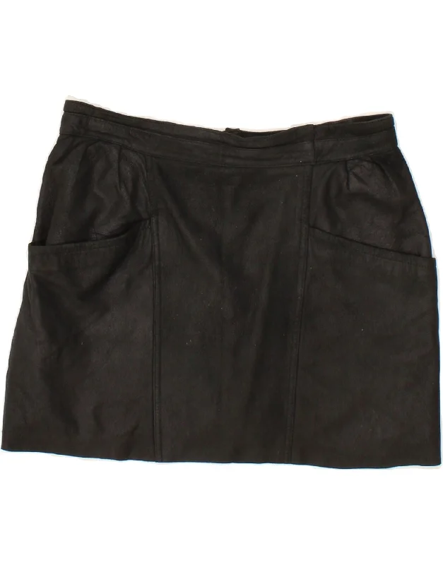 VINTAGE Womens Leather Skirt IT 42 Medium W30  Black Leather low waist skirt