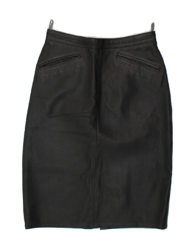 VINTAGE Womens Leather Skirt W26 Small  Black Leather flowy skirt hem