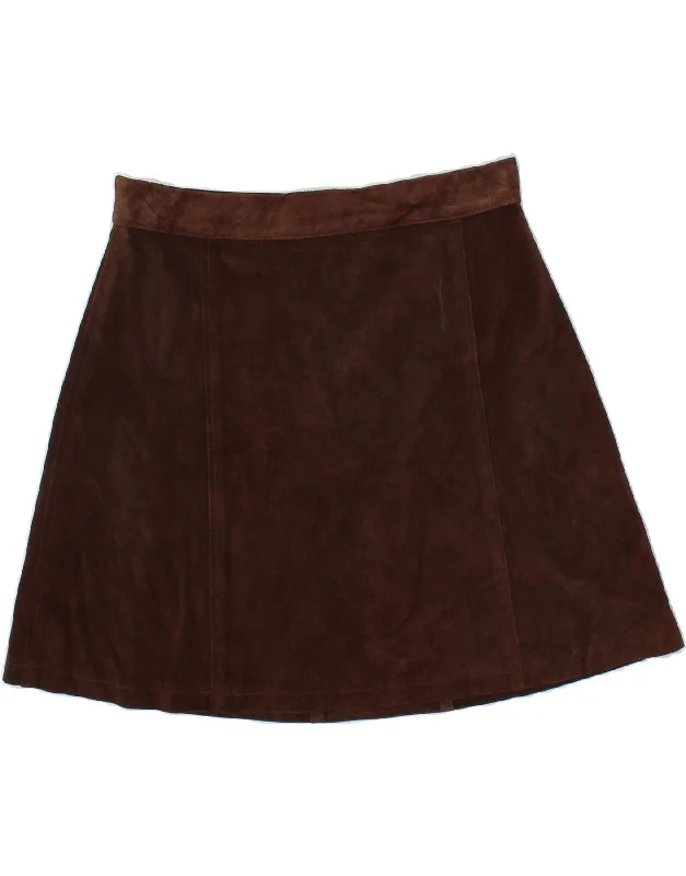 VINTAGE Womens Leather Skirt W32 Large Brown silk skirt smooth