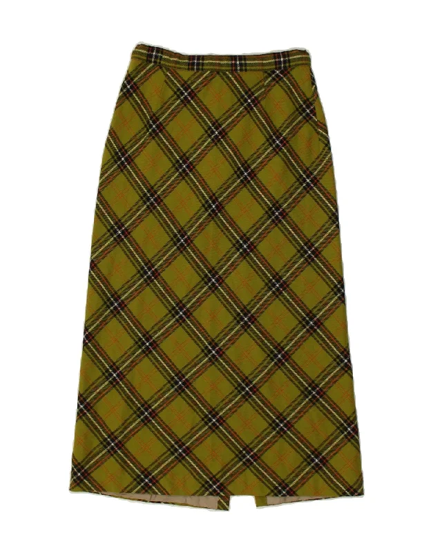 VINTAGE Womens Maxi Skirt W26 Small Khaki Check