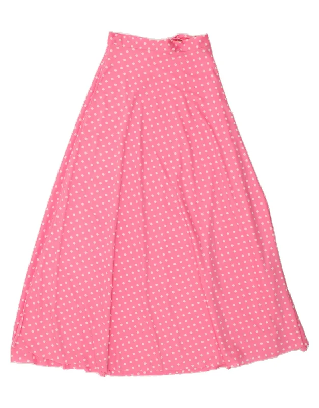 VINTAGE Womens Maxi Wrap Skirt W26 Small Pink Polka Dot pleated skirt texture