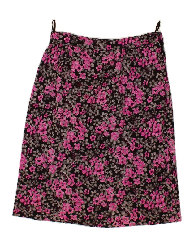 VINTAGE Womens Midi Skirt W28 Medium Pink Floral denim skirt casual