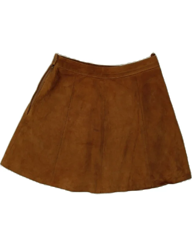 VINTAGE Womens Mini Leather Skirt W26 Small Brown maxi skirt elegant