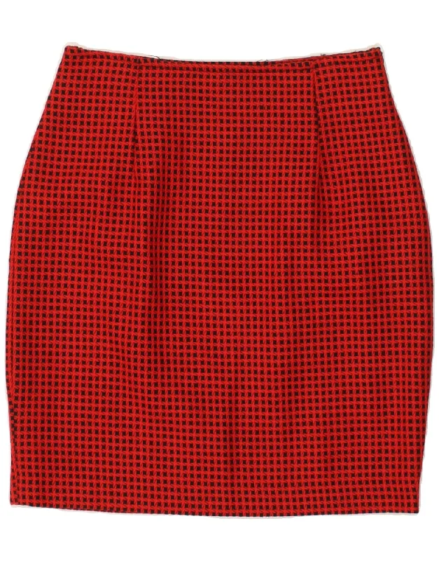 VINTAGE Womens Pencil Skirt IT 44 Medium W28 Red Check Wool cashmere skirt fine