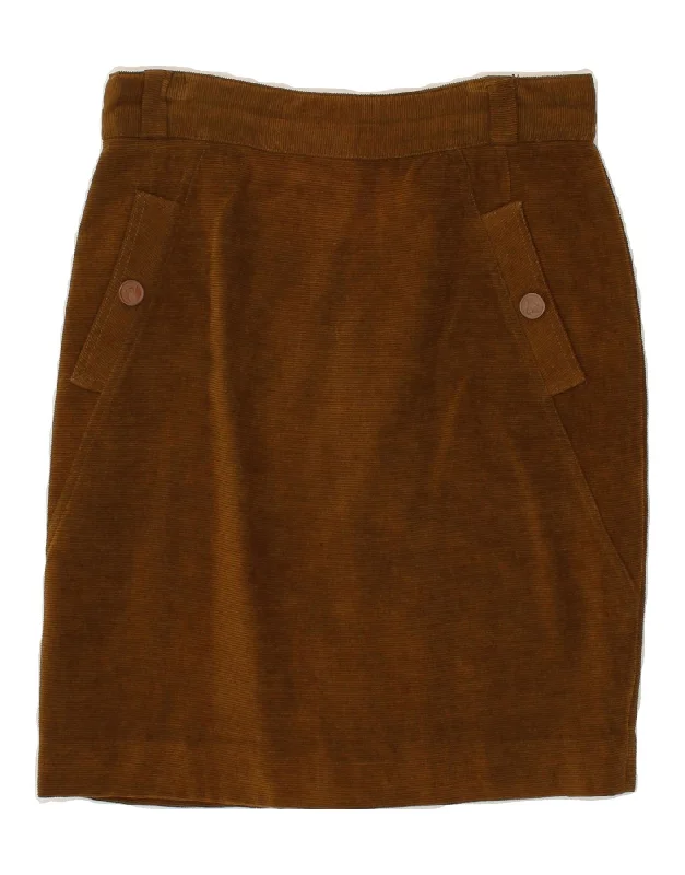 VINTAGE Womens Pencil Skirt UK 14 Large W32 Brown Cotton denim skirt casual