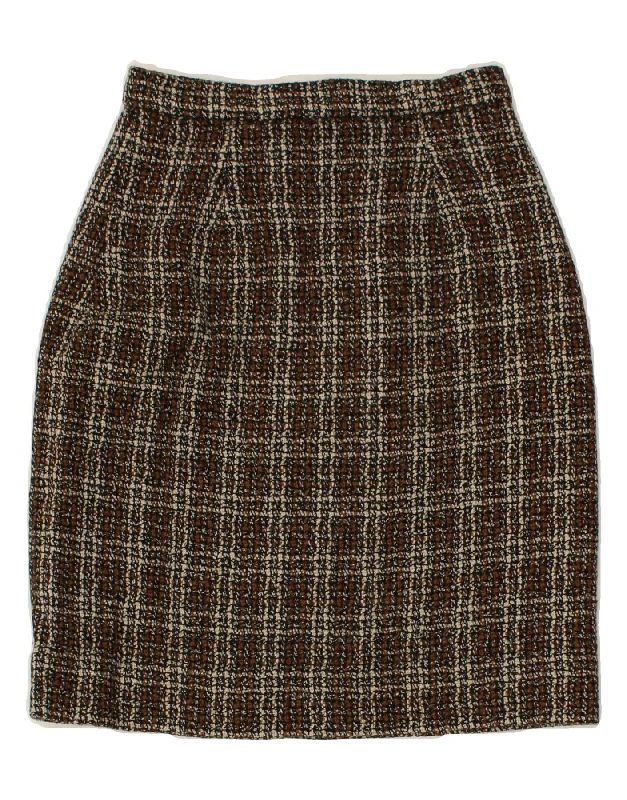 VINTAGE Womens Pencil Skirt W24 XS Brown Check