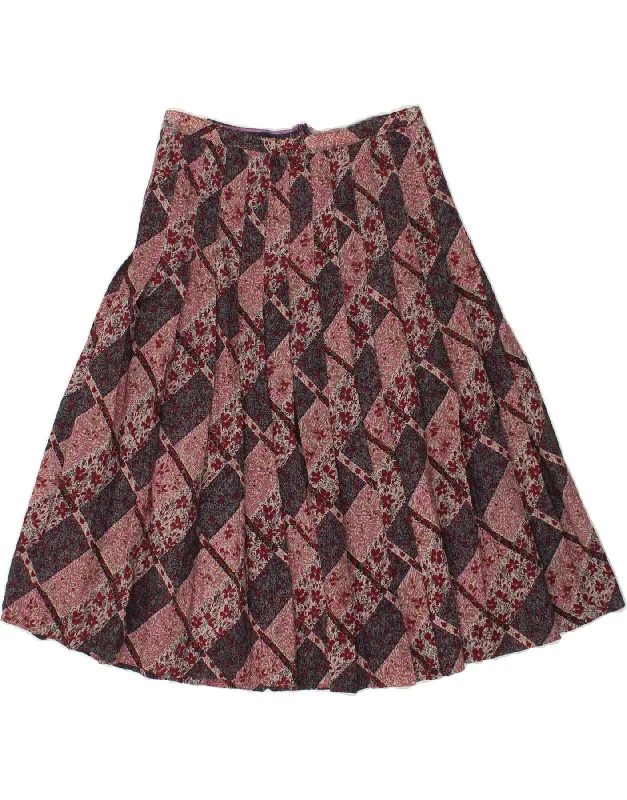 VINTAGE Womens Pleated A-Line Skirt EU 40 Medium W32 Purple Floral a-line skirt cut