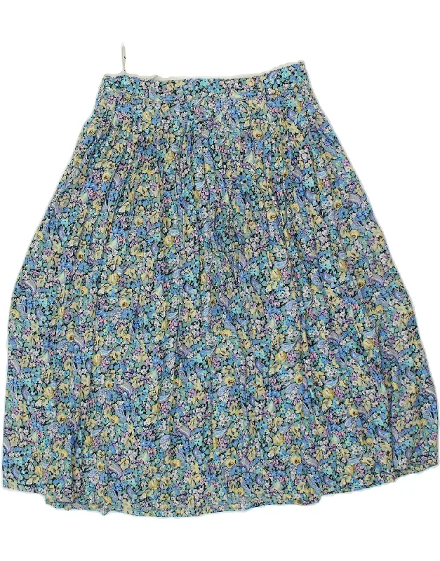 VINTAGE Womens Pleated A-Line Skirt IT 42 Medium W30 Blue Floral Viscose corduroy skirt durable VINTAGE Womens Pleated A-Line Skirt IT 42 Medium W30 Blue Floral Viscose corduroy skirt durable