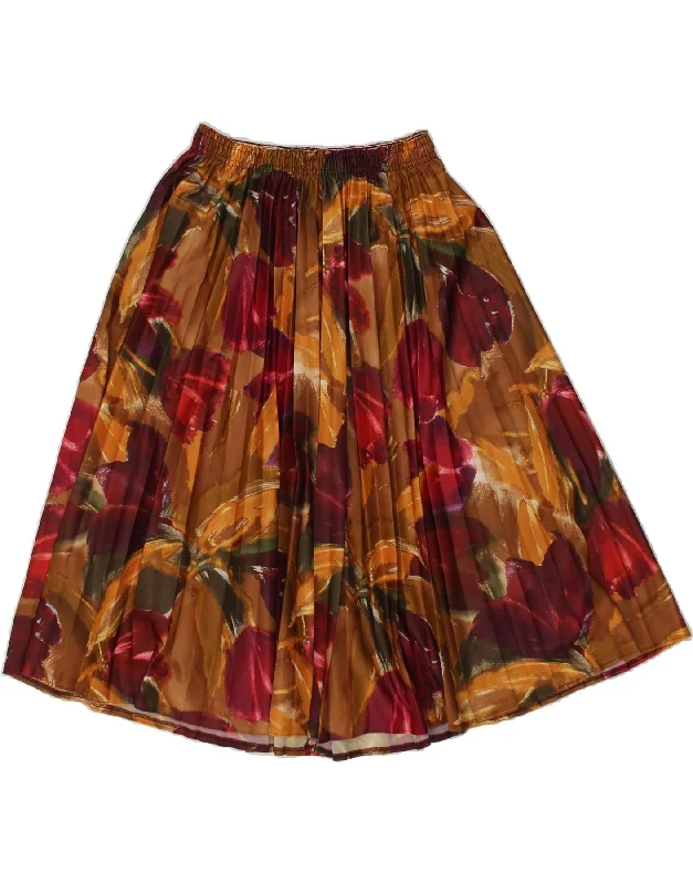 VINTAGE Womens Pleated A-Line Skirt IT 46/48 Large W34 Brown Floral