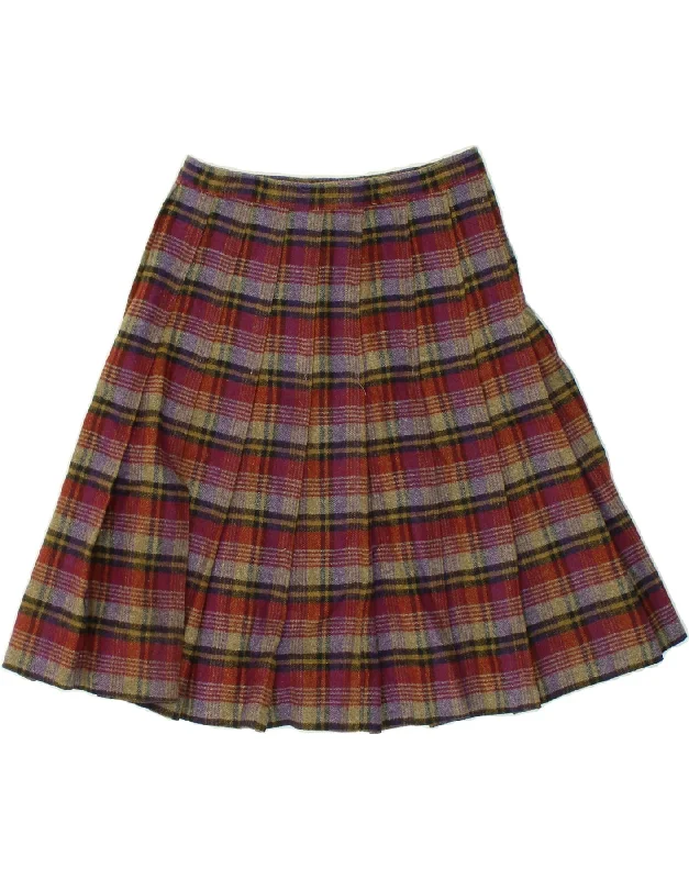 VINTAGE Womens Pleated A-Line Skirt W24 XS Red Plaid