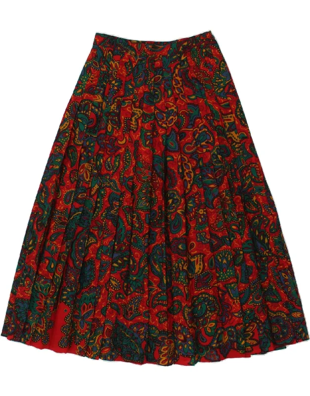 VINTAGE Womens Pleated A-Line Skirt W26 Small Red Paisley corduroy skirt durable