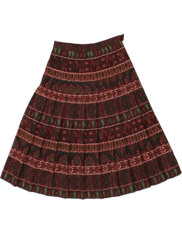 VINTAGE Womens Pleated A-Line Skirt W27 Small Brown Paisley