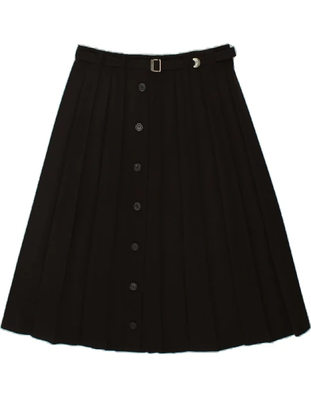 VINTAGE Womens Pleated A-Line Skirt W34 Large Brown velvet skirt glossy