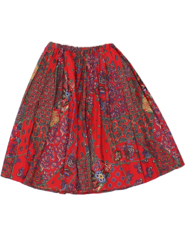 VINTAGE Womens Pleated Skirt IT 38 XS W26 Red Paisley Cotton