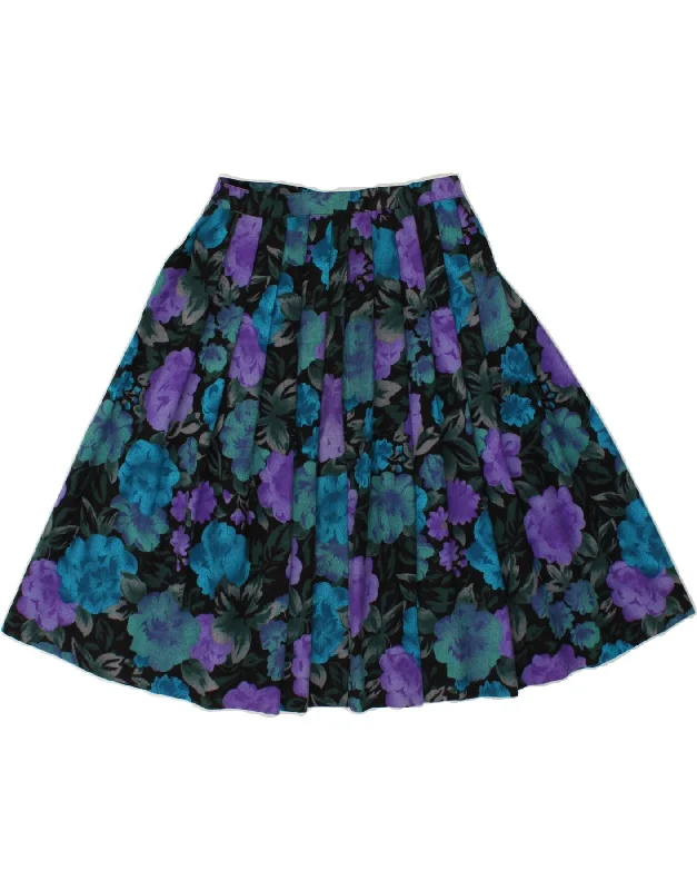 VINTAGE Womens Pleated Skirt IT 42 Medium W26  Multicoloured Floral silk skirt sleek
