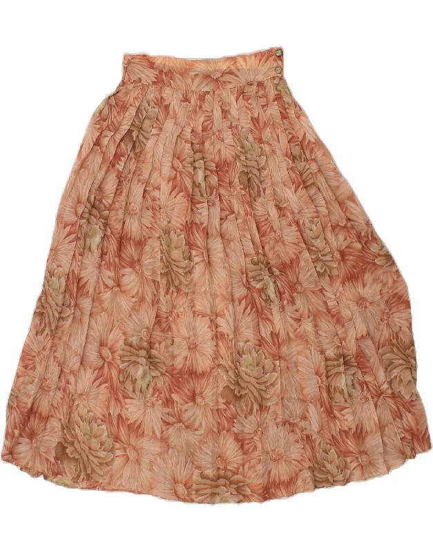 VINTAGE Womens Pleated Skirt IT 42 Medium W28  Brown Floral Polyester leather skirt durable