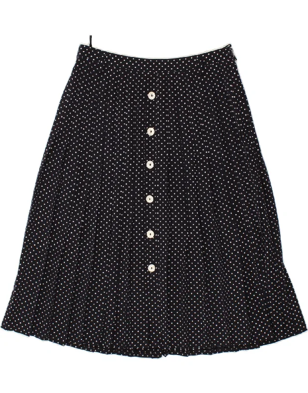 VINTAGE Womens Pleated Skirt IT 42 Medium W30  Navy Blue Polka Dot