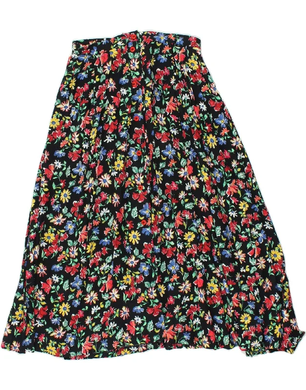 VINTAGE Womens Pleated Skirt W30 Medium Black Floral